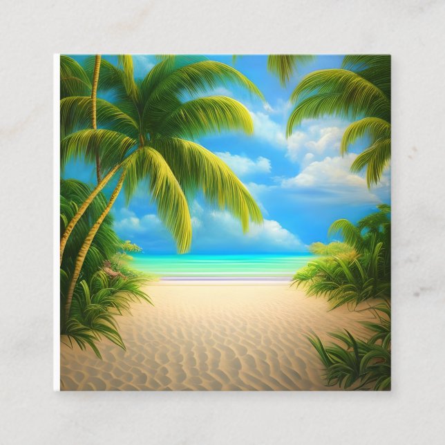 Tarjeta De Visita Cuadrada Playa Tropical (Anverso)