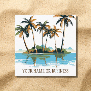 Tarjeta De Visita Cuadrada Playa Tropical de Palmeras