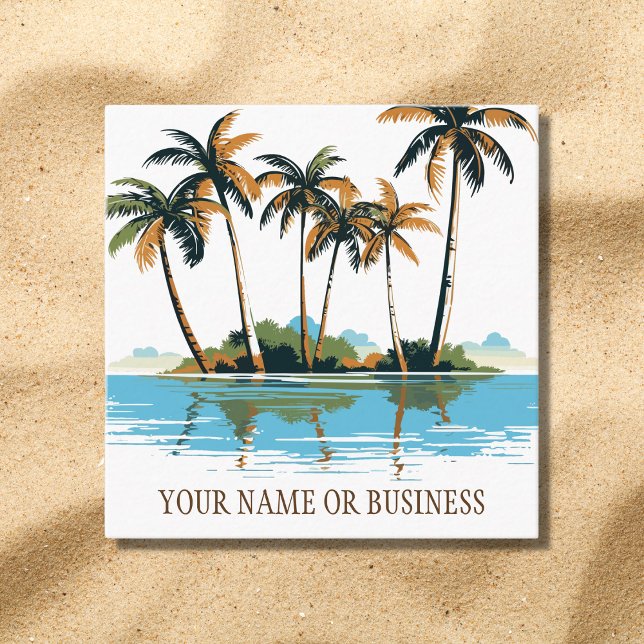 Tarjeta De Visita Cuadrada Playa Tropical de Palmeras (Front - Tropical Palm Trees Beach Square Business Card)