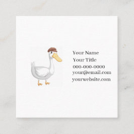 Tarjeta De Visita Cuadrada Playful Cartoon Duck with Brown Hat