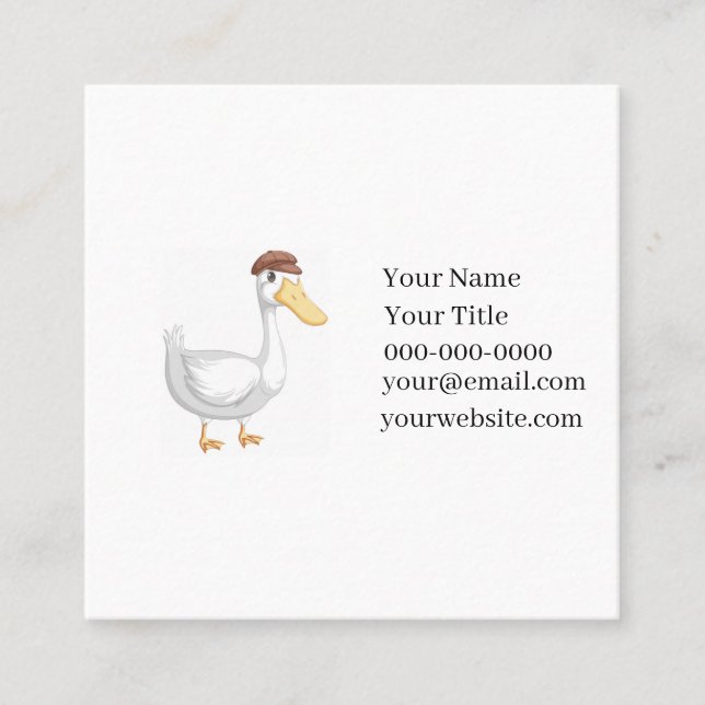 Tarjeta De Visita Cuadrada Playful Cartoon Duck with Brown Hat (Anverso)