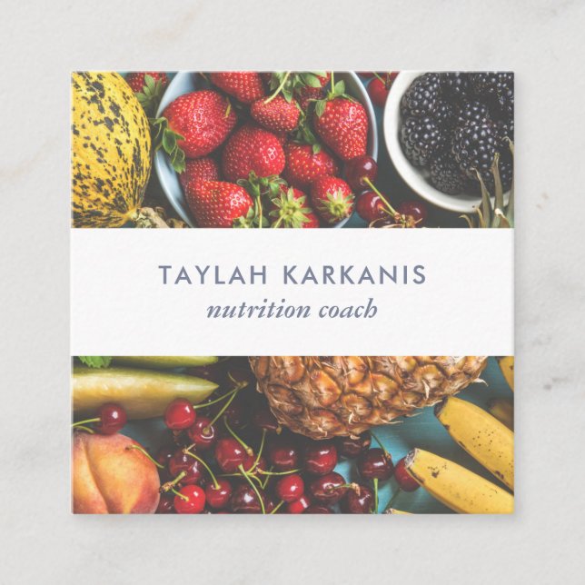 Tarjeta De Visita Cuadrada Plaza de la fruta fresca y colorida del campo de l (Anverso)