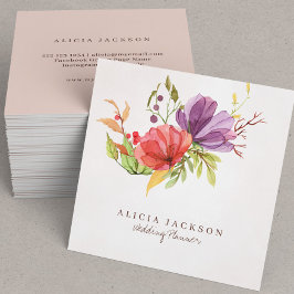 Tarjeta De Visita Cuadrada Plum floral y planeamiento de bodas con acuarelas 