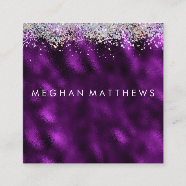 Tarjeta De Visita Cuadrada Plum Silver Sparkle Beauty Stylist Makeup Artista (Anverso)