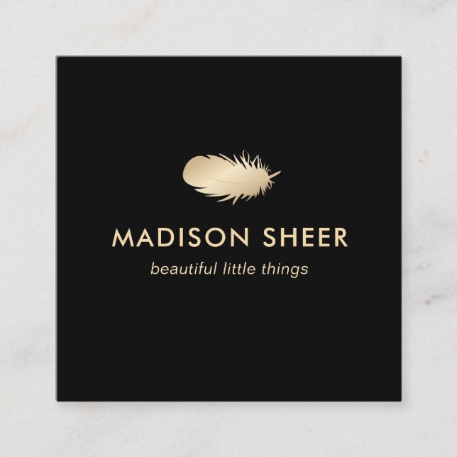 Tarjeta De Visita Cuadrada Pluma de oro de estilo negro (Anverso)