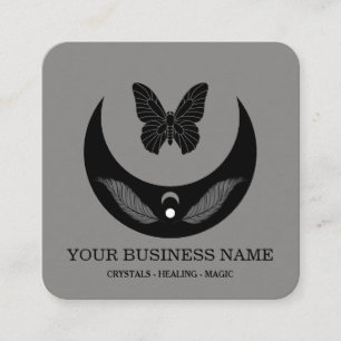Tarjeta De Visita Cuadrada Plumas de Luna Mágica Mariposa Universo Boho