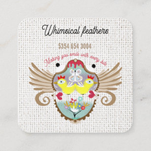 Tarjeta De Visita Cuadrada Plumas de pájaros boho lindas hojas