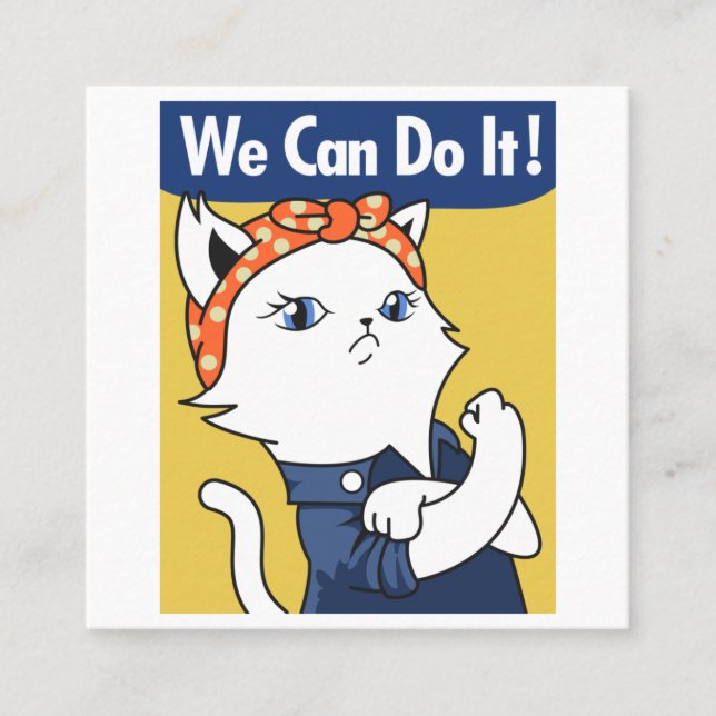 Tarjeta De Visita Cuadrada ¡Podemos Hacerlo! El gato blanco Rosie the Riveter (Anverso)