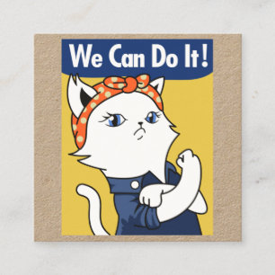 Tarjeta De Visita Cuadrada ¡Podemos Hacerlo! Gato blanco Rosie the Riveter Sq