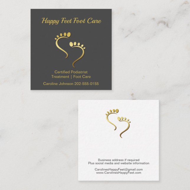 Tarjeta De Visita Cuadrada Podiatrista Pedicure Chiropodist Foot Care (Anverso / Reverso)