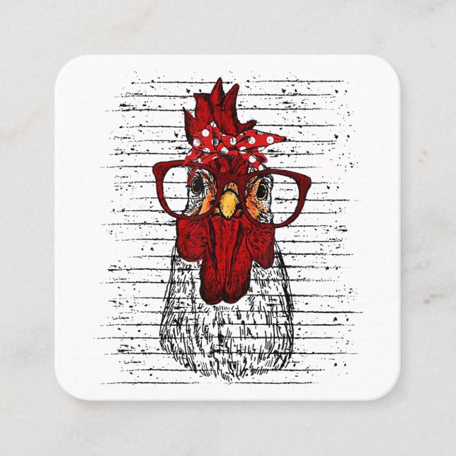 Tarjeta De Visita Cuadrada Pollo con cinta de venda y gafas lindo (Anverso)