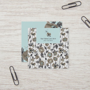 Tarjeta De Visita Cuadrada Poppies color azul gris moderno Floral