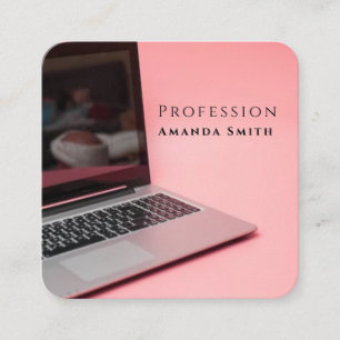 Tarjeta De Visita Cuadrada Portátil Rosa Cuaderno de Mujer Trabajo Oficina