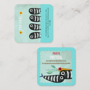 Tarjeta De Visita Cuadrada Porto Portugal sardinas aqua turquesa 