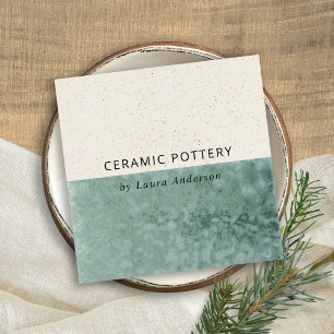 TARJETA DE VISITA CUADRADA POTTERÍA VERDE AZULADA CERAMICA VERDE AGRAVADA TE