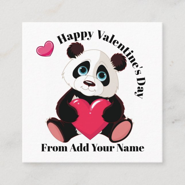 Tarjeta De Visita Cuadrada Precioso Panda Valentine - ¡Mira Atrás! (Anverso)