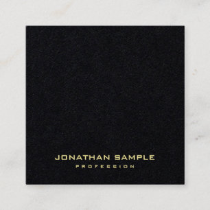 Tarjeta De Visita Cuadrada Premium Black Modern Gold Text Elegant Simple Top