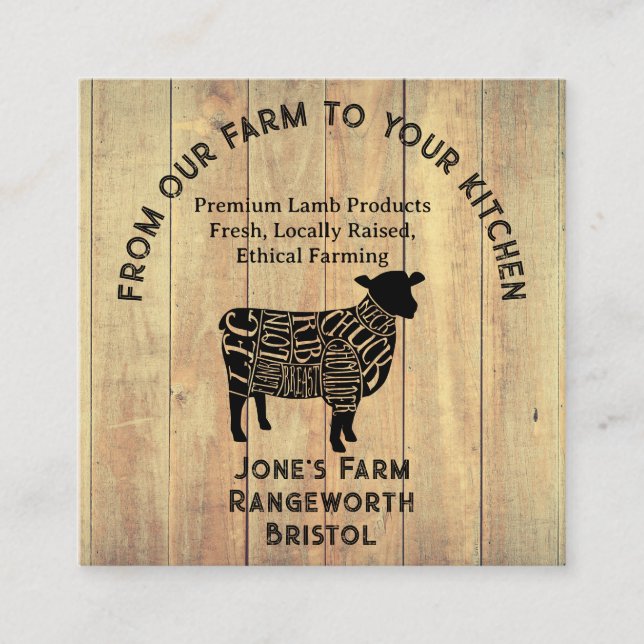 Tarjeta De Visita Cuadrada Premium Lamb Farmer & Cattle Meat Business Card –  (Anverso)