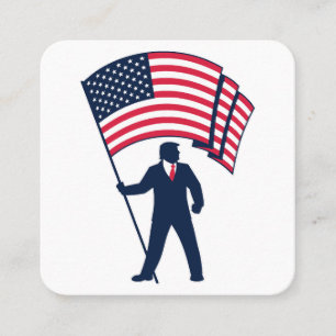 Tarjeta De Visita Cuadrada Presidente Trump con la bandera de Estados Unidos
