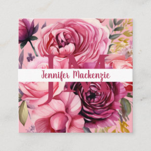 Tarjeta De Visita Cuadrada Primavera Chic Rosa Brillante Floral Flores