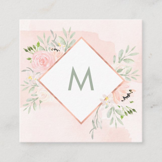 Tarjeta De Visita Cuadrada Primavera floral con lavado de la acuarela del (Anverso)