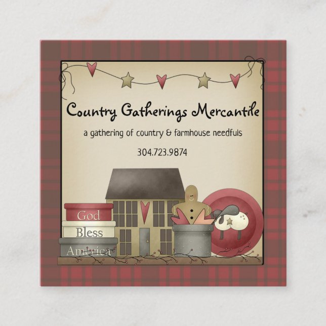 Tarjeta De Visita Cuadrada Primitiva casa de campo y salero (Anverso)