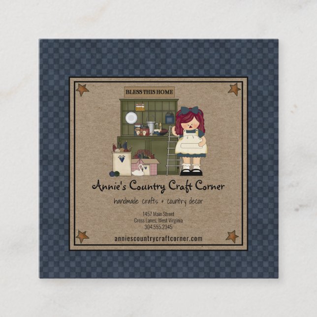 Tarjeta De Visita Cuadrada Primitiva Rusty Stars Country Rag Doll Kraft (Anverso)