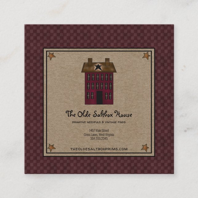 Tarjeta De Visita Cuadrada Primitiva Saltbox House Rusty Star Kraft (Anverso)