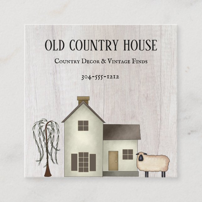 Tarjeta De Visita Cuadrada Primitive Country Rustic Old Country House Sheep (Anverso)
