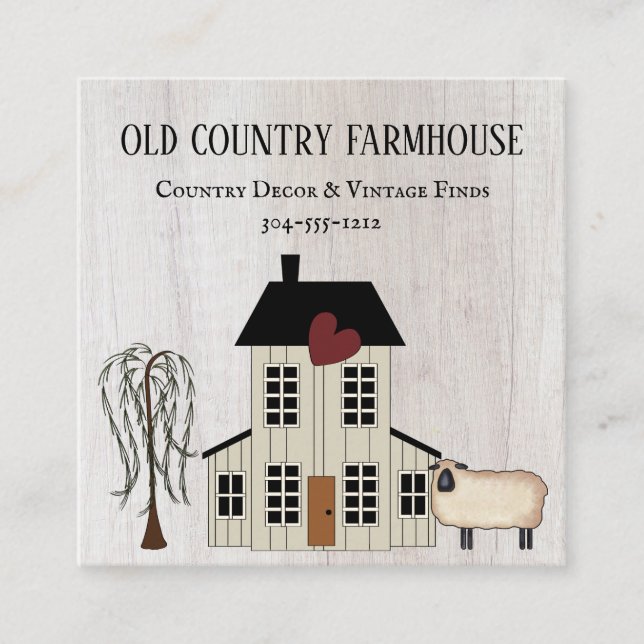 Tarjeta De Visita Cuadrada Primitive Country Rustic Old Farmhouse Sheep (Anverso)
