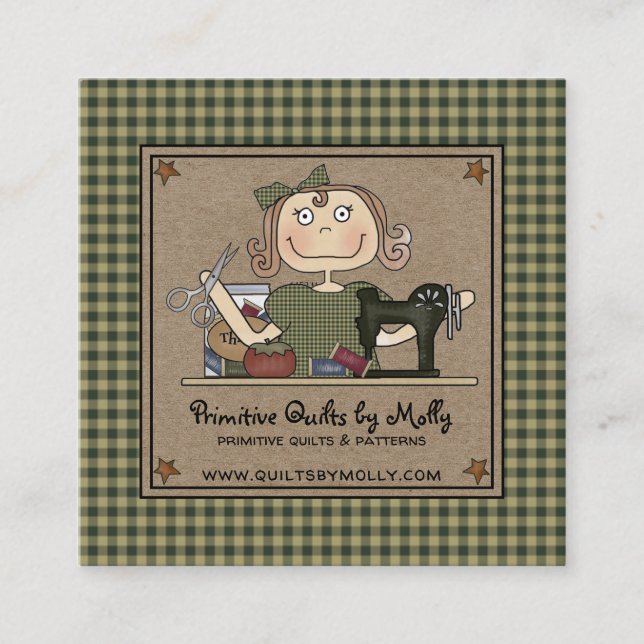Tarjeta De Visita Cuadrada Primitive Country Rústica Cosiendo de coser (Anverso)