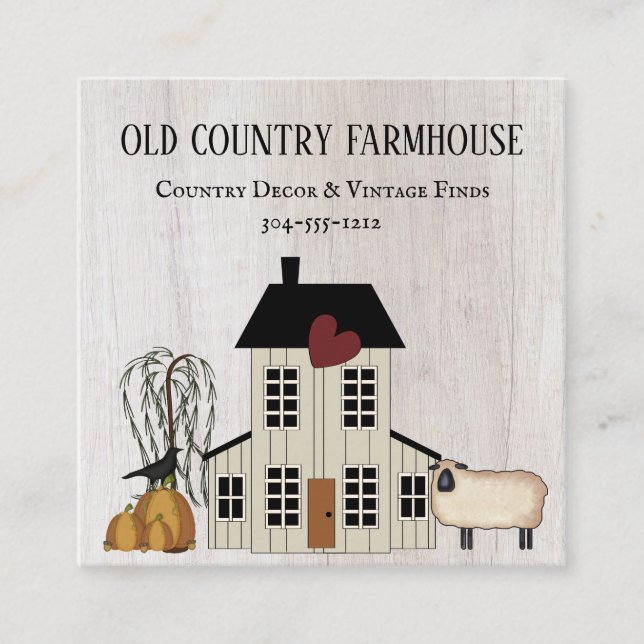 Tarjeta De Visita Cuadrada Primitive Country Rustive Old Farmhouse Caall Shee (Anverso)