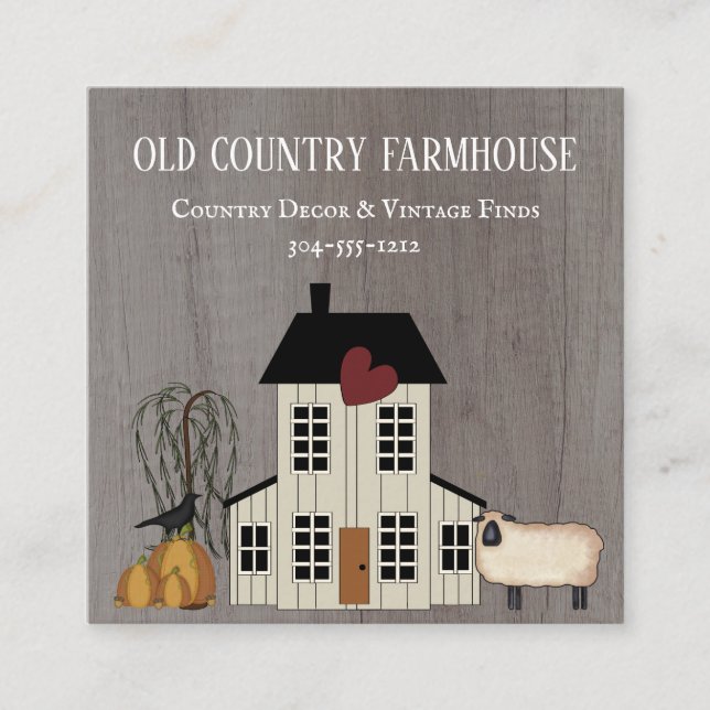 Tarjeta De Visita Cuadrada Primitive Country Rustive Old Farmhouse Caall Shee (Anverso)