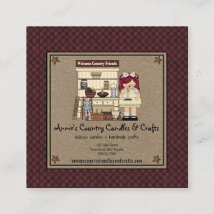 Tarjeta De Visita Cuadrada Primitive Rag Doll Rusty Stars Rustic Candle Kraft