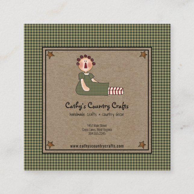 Tarjeta De Visita Cuadrada Primitive Rusty Stars Homespun Business Card (Anverso)