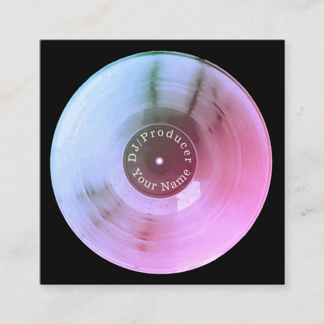 Tarjeta De Visita Cuadrada Producción metálica azul de DJ del disco del disco (Anverso)