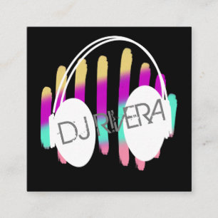 Tarjeta De Visita Cuadrada Productor de música de DJ moderno de colores neón