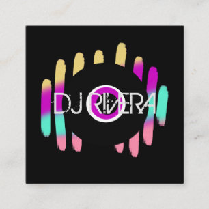 Tarjeta De Visita Cuadrada Productor de música de negocios de DJ Neon y negro