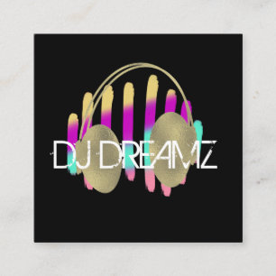 Tarjeta De Visita Cuadrada Productor de música de negocios de DJ Neon y oro f