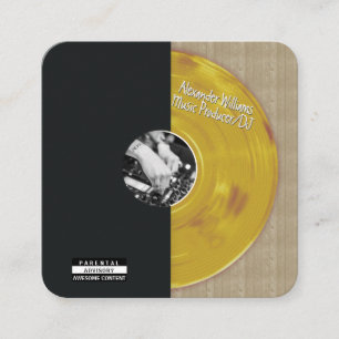 Tarjeta De Visita Cuadrada Productor de música de vinilo retro oro DJ