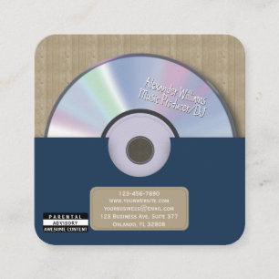 Tarjeta De Visita Cuadrada Productor de Música Retro Azul CD DJ