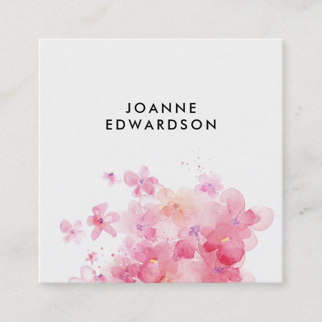 Tarjeta De Visita Cuadrada Profesional blanco floral púrpura rosado de la (Anverso)