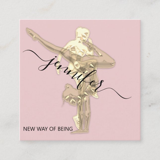 Tarjeta De Visita Cuadrada Profesional Body Fitness Dance Gold Couch Pink (Anverso)