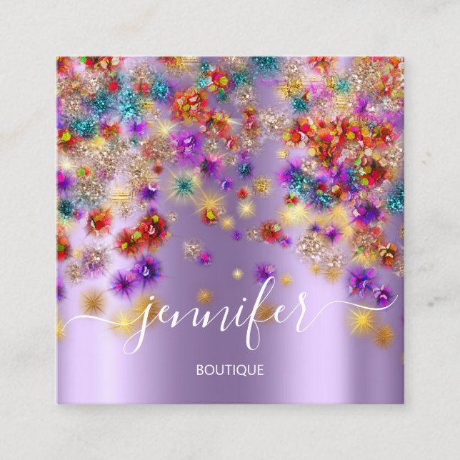Tarjeta De Visita Cuadrada Profesional Boutique Shop Event Planner Purple (Anverso)