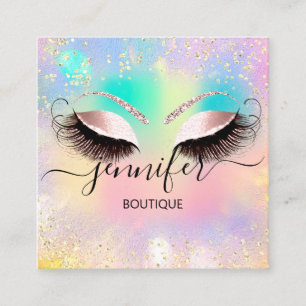 Tarjeta De Visita Cuadrada Profesional Boutique Shop Ojos Purpurina Holograma