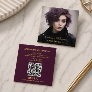 Tarjeta De Visita Cuadrada Profesional Burgundy Foto Moderno con Estilo