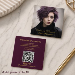 Tarjeta De Visita Cuadrada Profesional Burgundy Foto Moderno con Estilo