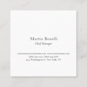 Tarjeta De Visita Cuadrada Profesional Clásico Simple Blanco Único