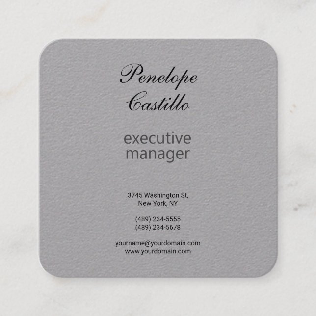 Tarjeta De Visita Cuadrada Profesional Gris Premium Moderno Simple Plain (Anverso)
