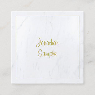 Tarjeta De Visita Cuadrada Profesional Moderno Marble Blanco Dorado Script Lu